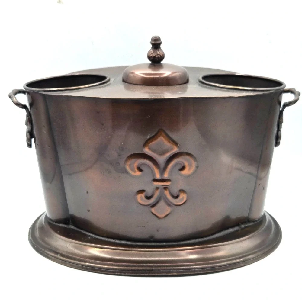 VINTAGE Fleur de Lis Double Bottle Wine Cooler Champagne Bucket Barware